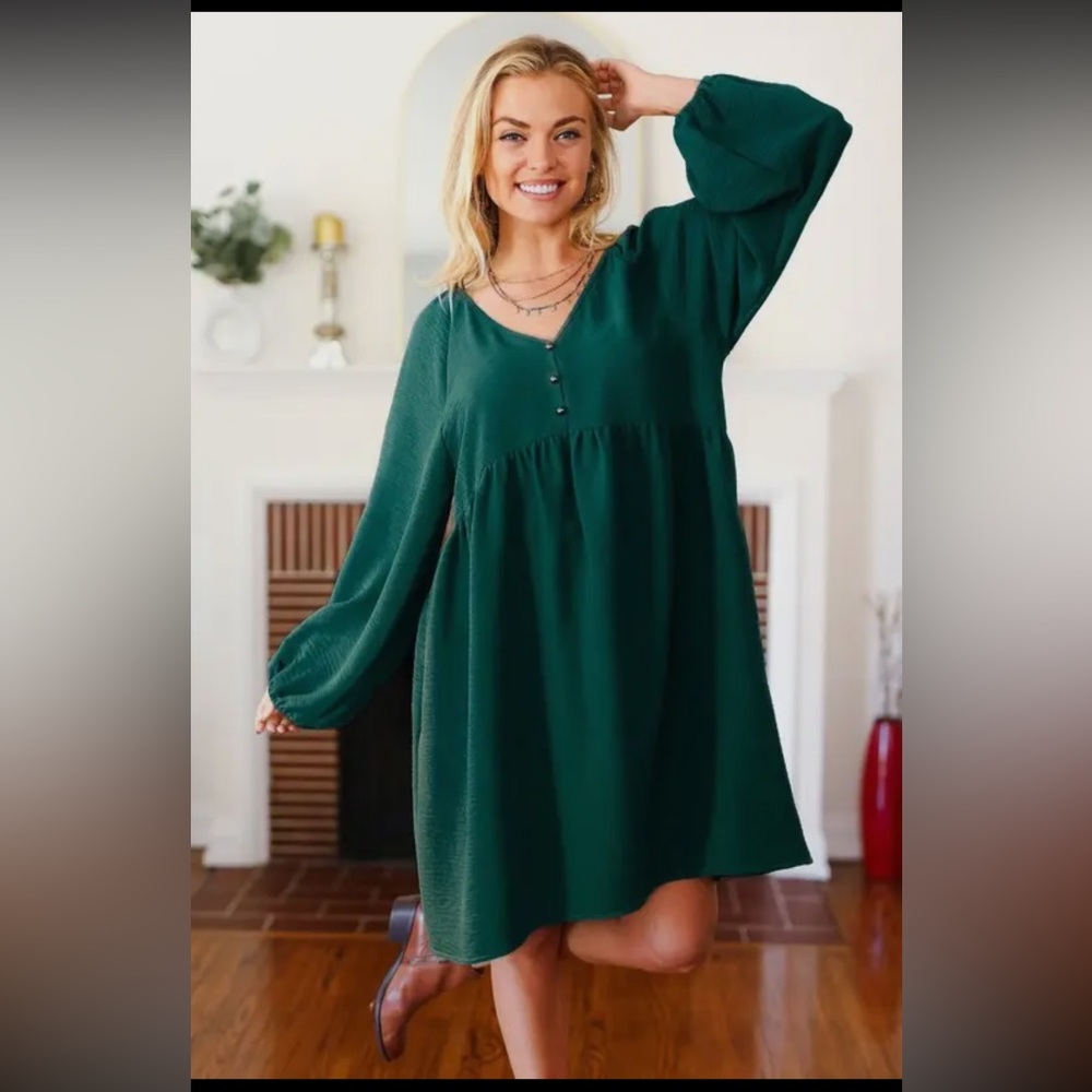 Haptics Raglan Bubble Sleeve Peplum Woven Dress NEW